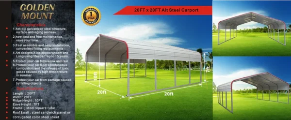 Golden Mount Classic Steel Carport New - Image 3